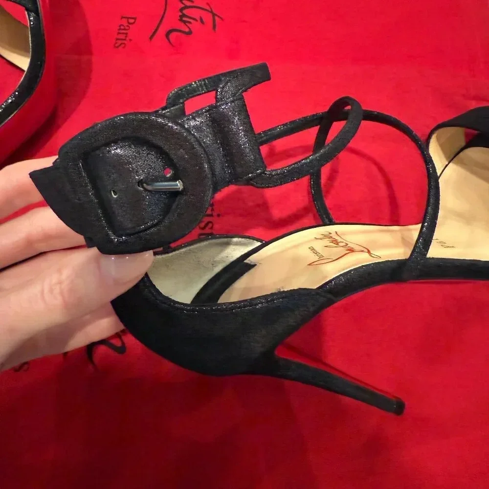 AUTHENTIC Black 100mm Choca Suede Sandal, Christian Louboutin (Not for Bundle) - Picture 5 of 12